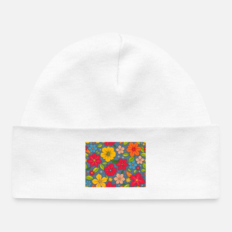 Floral pattern in boho design - Baby Organic Beanie - white