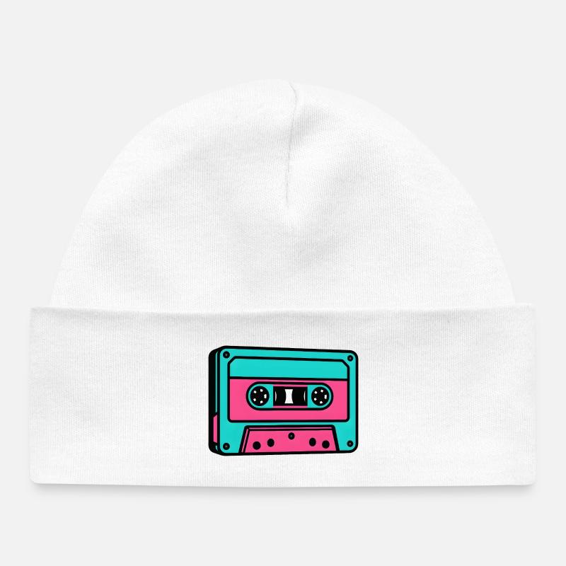 Cassette néon Popart 80s - Bonnet bébé bio - blanc