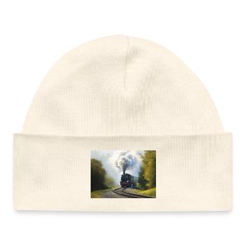 Autumn Steam Train in Woods - Baby Organic Beanie - white - Front