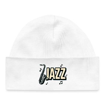 Typografie, Jazz, Saxophon, Musiknoten - Baby Organic Mütze - Weiß - Vorne