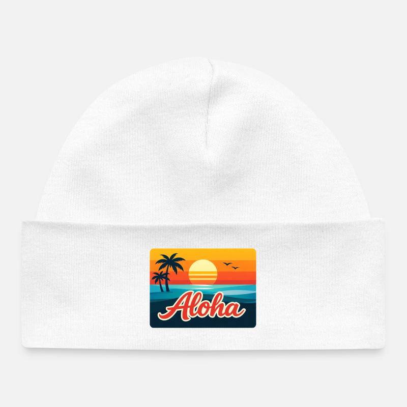 Palmiers Aloha Sunset - Bonnet bébé bio - blanc