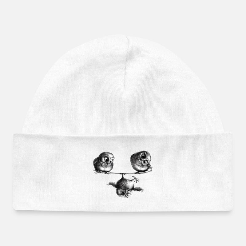 Trois hiboux - Liberté et plaisir - Bonnet bébé bio - blanc