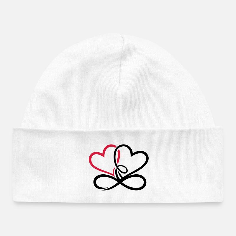 Deux coeurs infini amour infini amour - Bonnet bébé bio - blanc