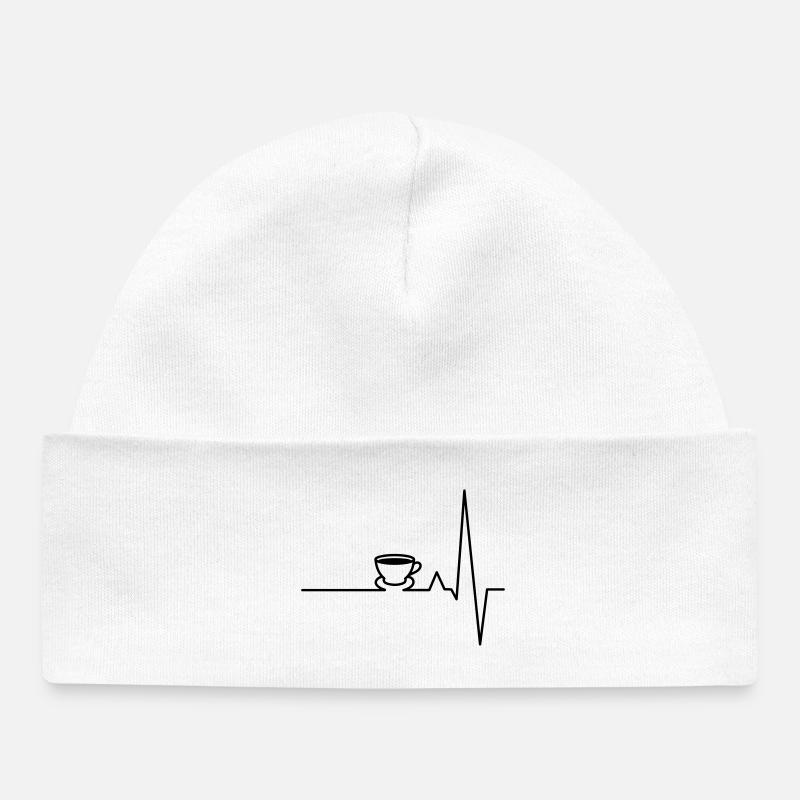Battement de coeur café ECG - Bonnet bébé bio - blanc