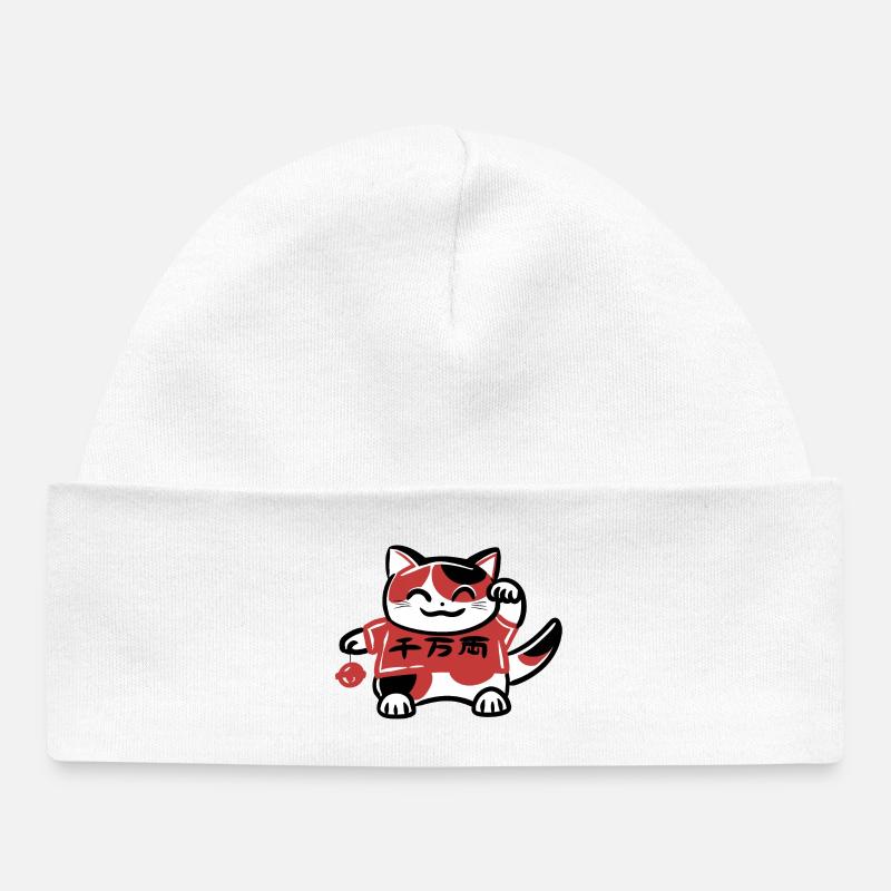 Chat calicot japonais Maneki Neko - Bonnet bébé bio - blanc
