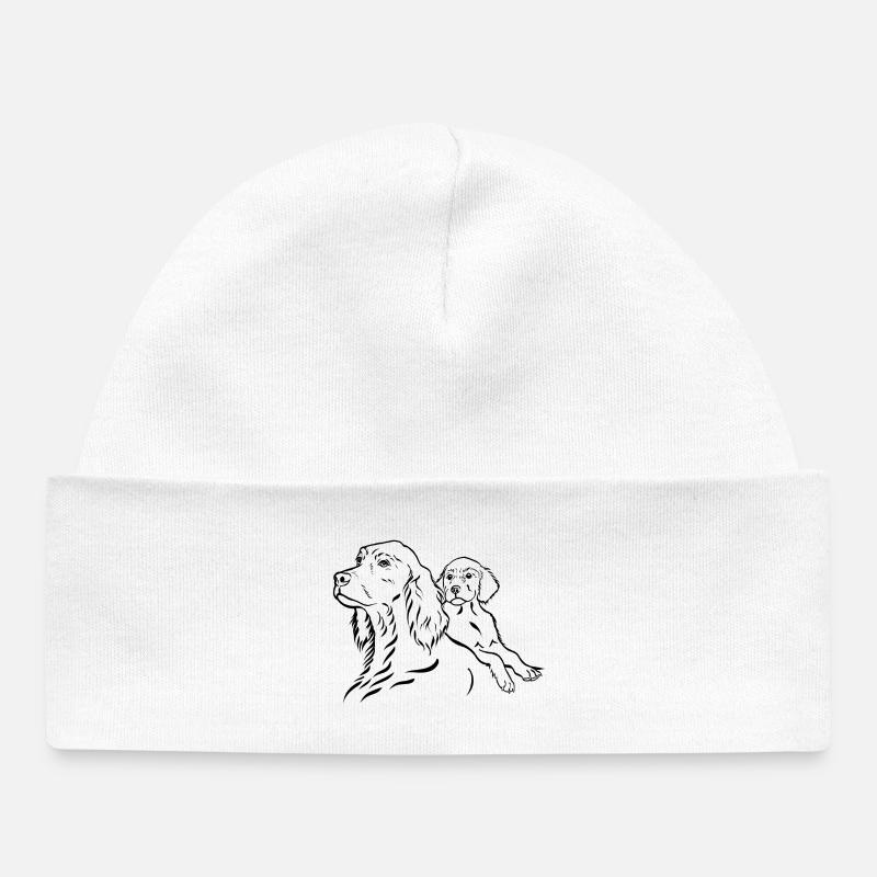 Setter chienne avec chiot - Bonnet bébé bio - blanc