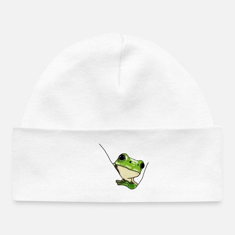 Grenouille verte – Illustration mignonne - Bonnet bébé bio - blanc