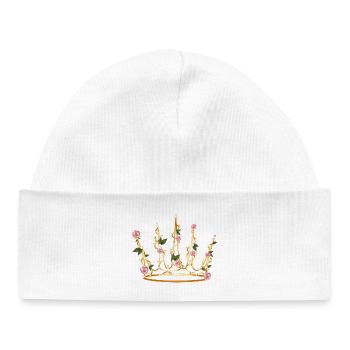 délicate couronne de la Belle au bois dormant faite de pétales de rose et de feuilles - Bonnet bébé bio - blanc - Devant