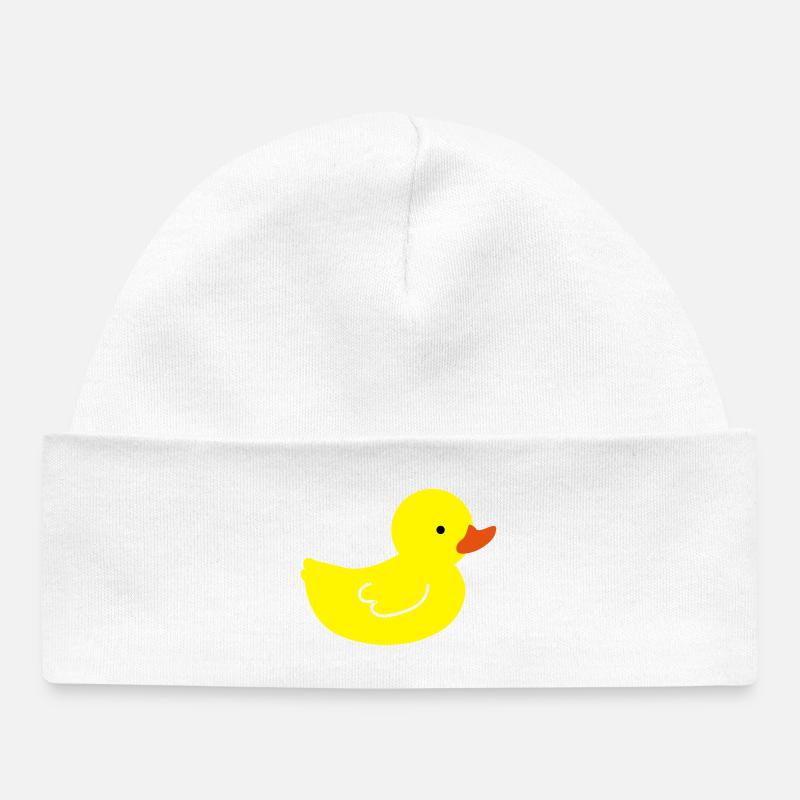 Canard en caoutchouc joyeux: une touche de jaune - Bonnet bébé bio - blanc
