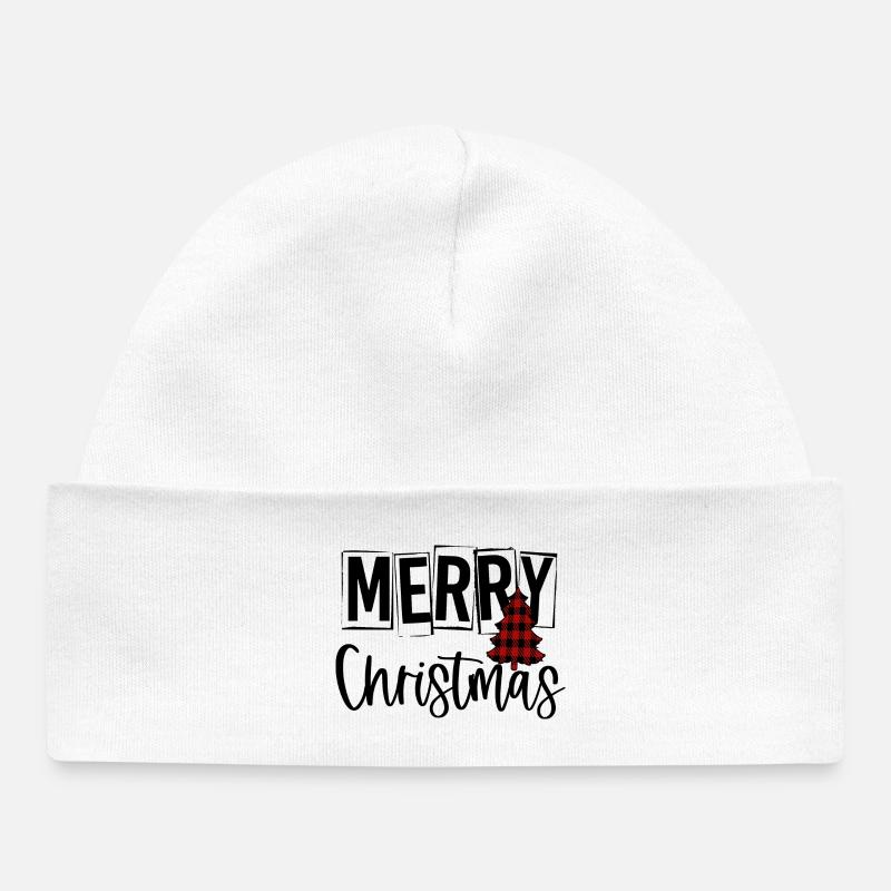 Arbre de Noël tartan rouge - Bonnet bébé bio - blanc