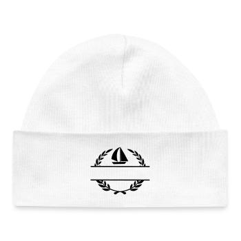 Voilier en monogramme de couronne de laurier - Bonnet bébé bio - blanc - Devant