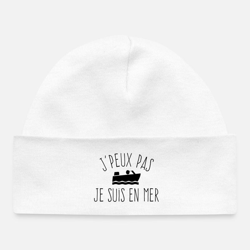 J'peux pas je suis en mer - Humour Bateau - Bonnet bébé bio - blanc