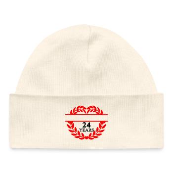 Bannière nominative vingt-quatre ans, couronne de laurier en forme de cœur - Bonnet bébé bio - blanc - Devant