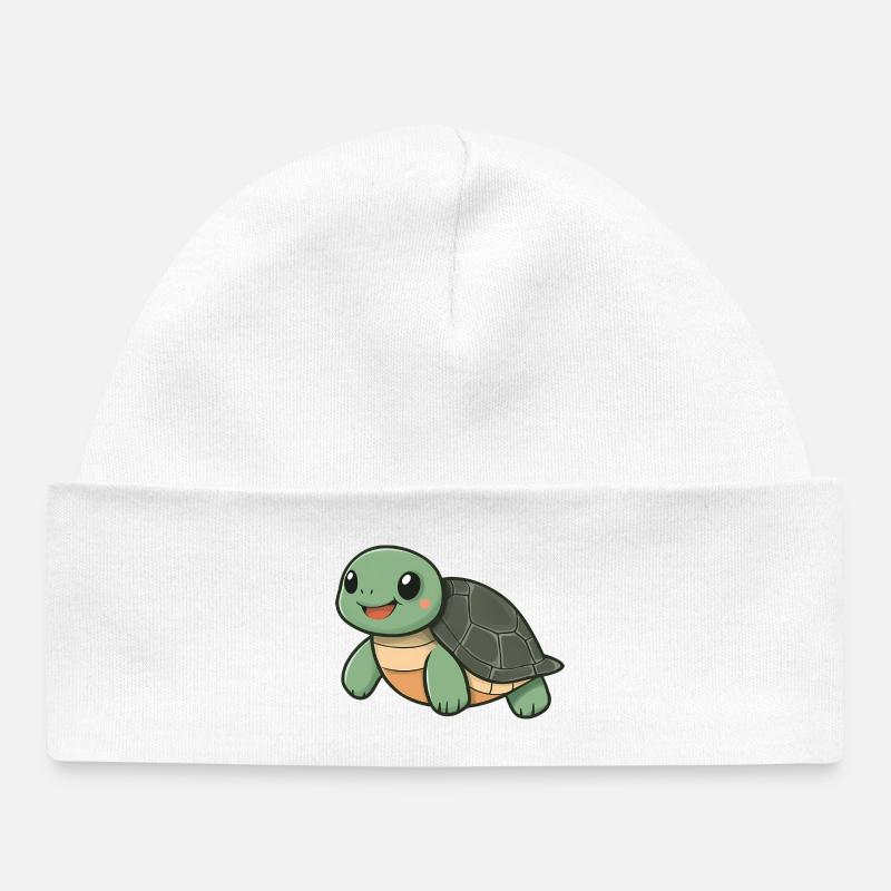 Tortue heureuse mignonne - dessin animé adorable et joyeux - Bonnet bébé bio - blanc