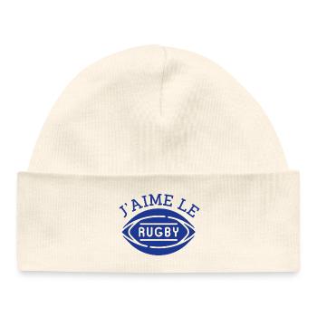 tee shirt rugby, j'aime le rugby humour cadeau - Bonnet bébé bio - blanc - Devant