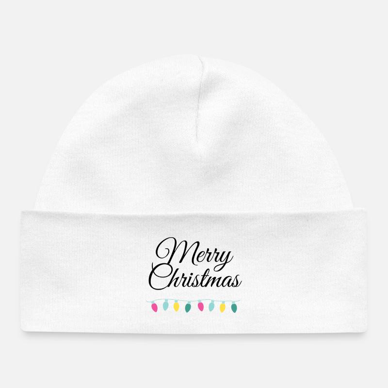 Joyeux Noël avec des guirlandes lumineuses - Bonnet bébé bio - blanc