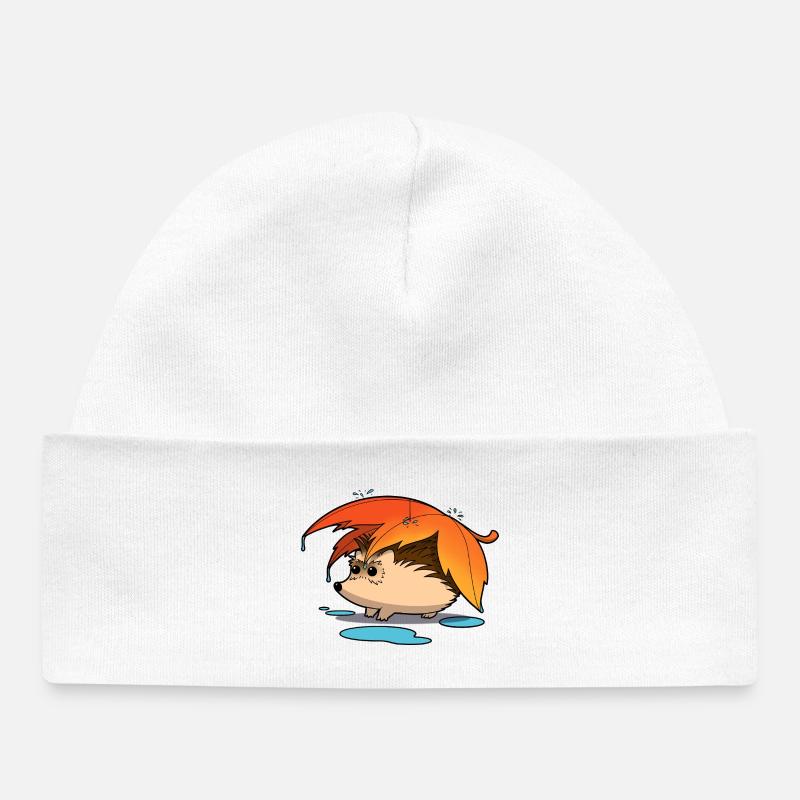 Hérisson sous parapluie feuillu - Bonnet bébé bio - blanc