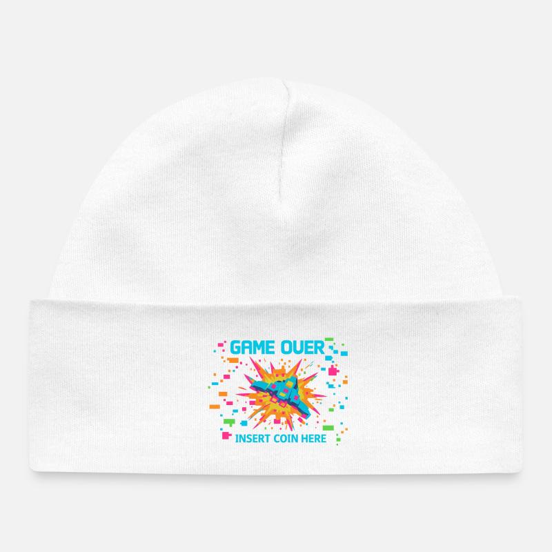 Game Over Neon Arcade Game - Baby Organic Beanie - white
