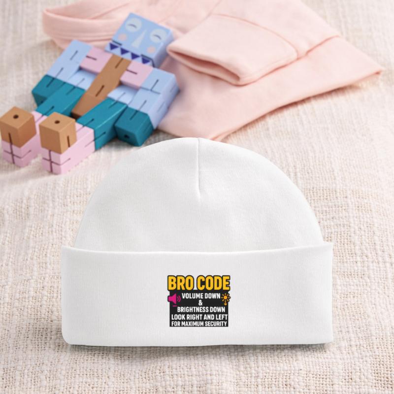 Bro Code Volume Down Look Right Left, Funny  Baby Organic Beanie