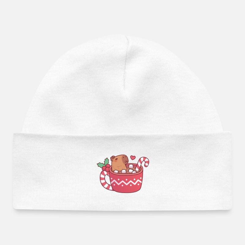 Un capybara mignon qui se détend dans un chocolat chaud avec un marshmall - Bonnet bébé bio - blanc