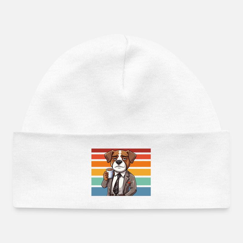 Un chien en costume devant des rayures rétro - Bonnet bébé bio - blanc