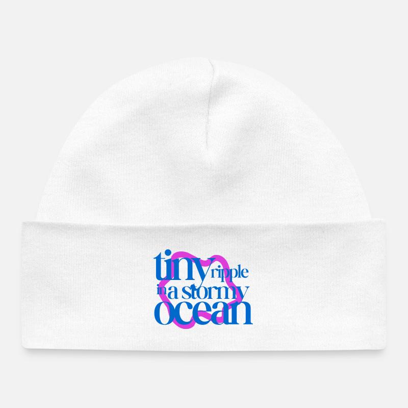Tiny ripple in a stormy ocean (pink background) - Baby Organic Beanie - white