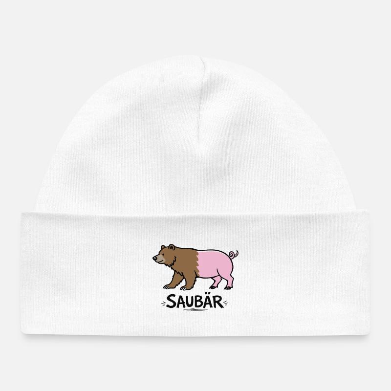 Ours sanglier – Jeu de mots drôle avec des animaux - Bonnet bébé bio - blanc