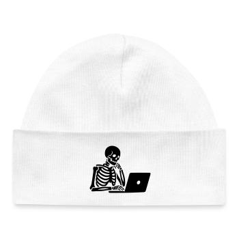 Squelette sur ordinateur portable - Bonnet bébé bio - blanc - Devant