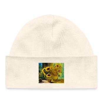 Toile de nature morte de tournesol - Bonnet bébé bio - blanc - Devant