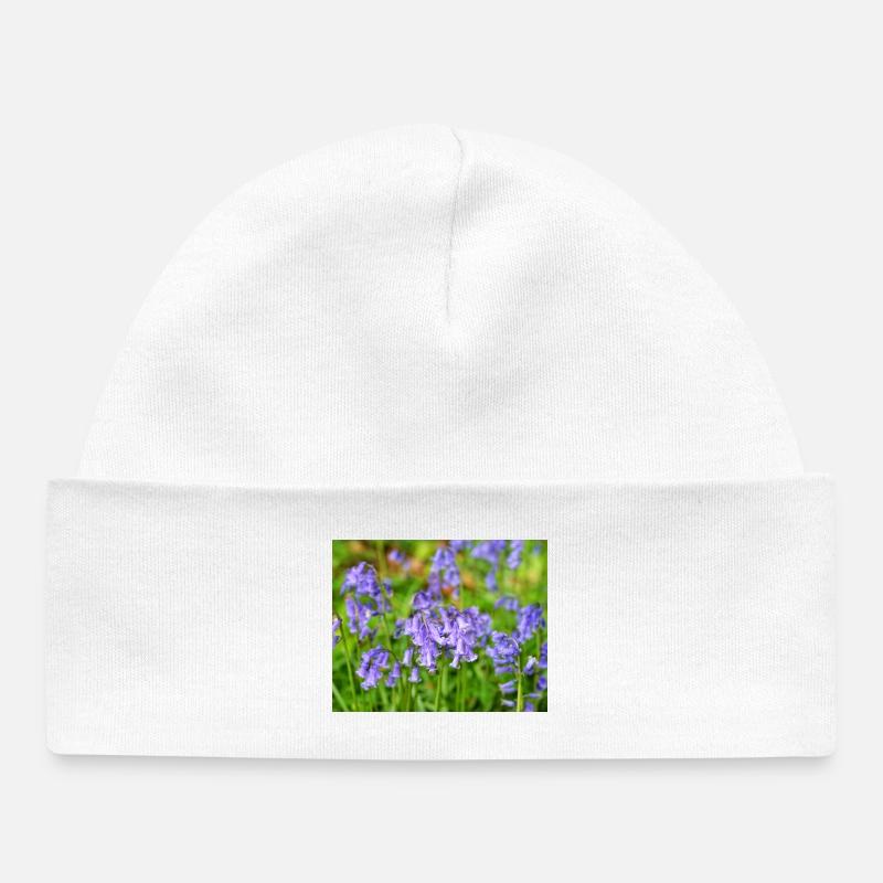 Jacinthes bleus - Floraison printanière violette - Bonnet bébé bio - blanc