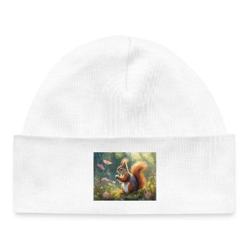 Écureuils dans le jardin fleuri - Bonnet bébé bio - blanc - Devant
