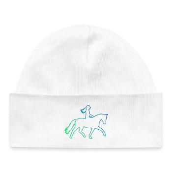 Idée cadeau pour le passionné de chevaux avec le saut d’obstacles - Bonnet bébé bio - blanc - Devant