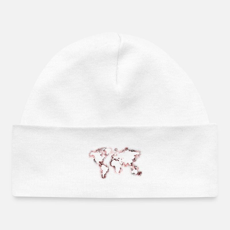 Aquarelle carte du monde - Bonnet bébé bio - blanc