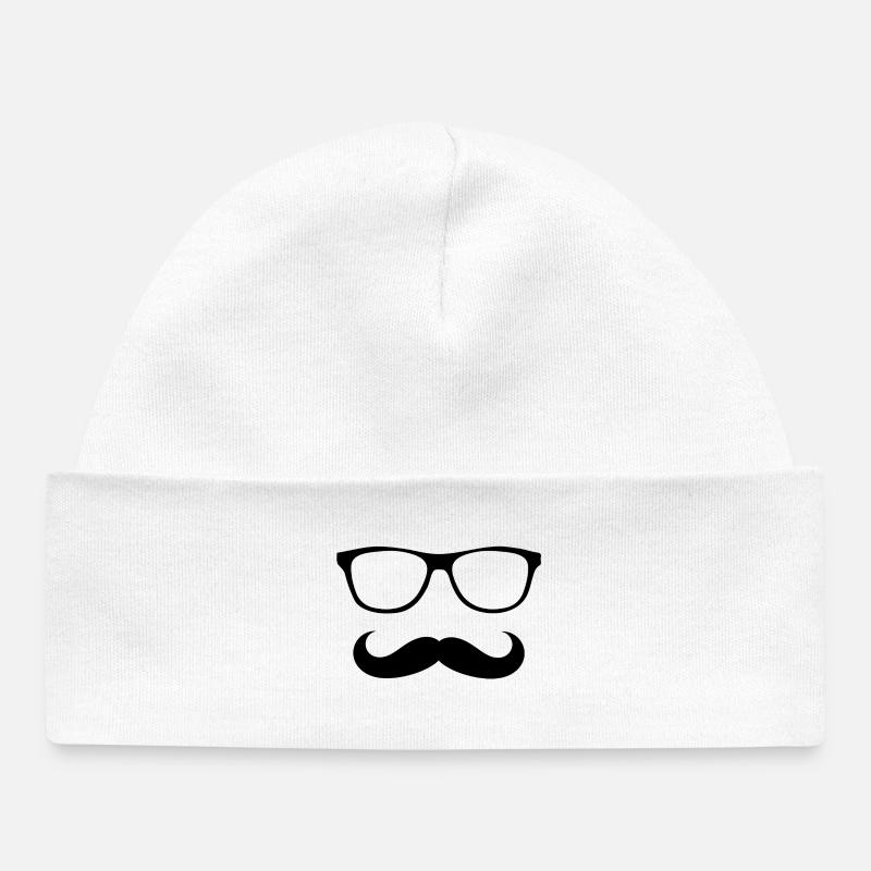 lunettes et moustache - Bonnet bébé bio - blanc
