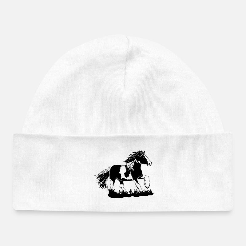 Noble Tinker galopant des chevaux équestres - Bonnet bébé bio - blanc