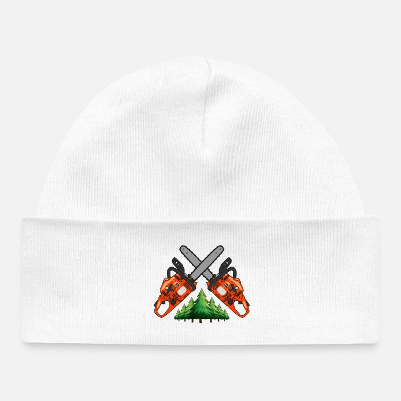 Croix à la tronçonneuse avec forêt - Bonnet bébé bio - blanc