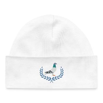 Pigeon voyageur bleu dans le logo de la couronne de demi-laurier - Bonnet bébé bio - blanc - Devant