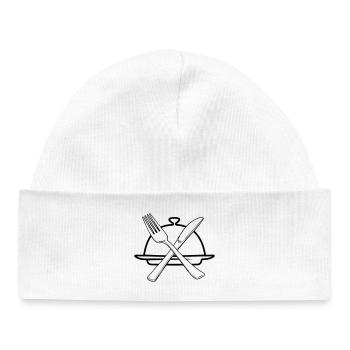 Bol transparent avec couteau et fourchette - Bonnet bébé bio - blanc - Devant