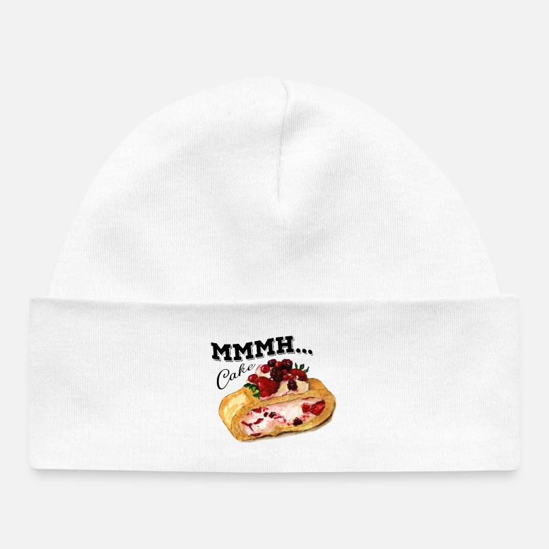 Mmmh Cake Cake Vintage Aquarelle Fraise Roller Shutter - Bonnet bébé bio - blanc