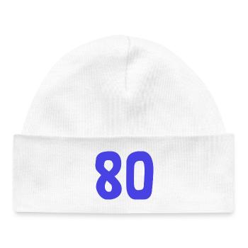 80. 80 YEARS. 80th ANNIVERSARY. 80TH BIRTHDAY. - Baby Organic Beanie - white - Front
