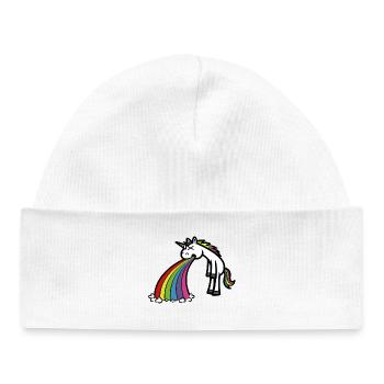 licorne drôle vomissant arc-en-ciel dessin animé - Bonnet bébé bio - blanc - Devant