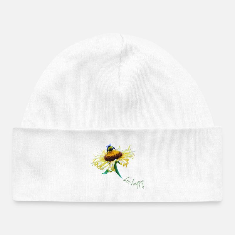 Abeille Happy Summer Motif Fleur D’abeille - Bonnet bébé bio - blanc