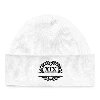 Nineteen years, in Latin numerals laurel wreath - Baby Organic Beanie - white - Front