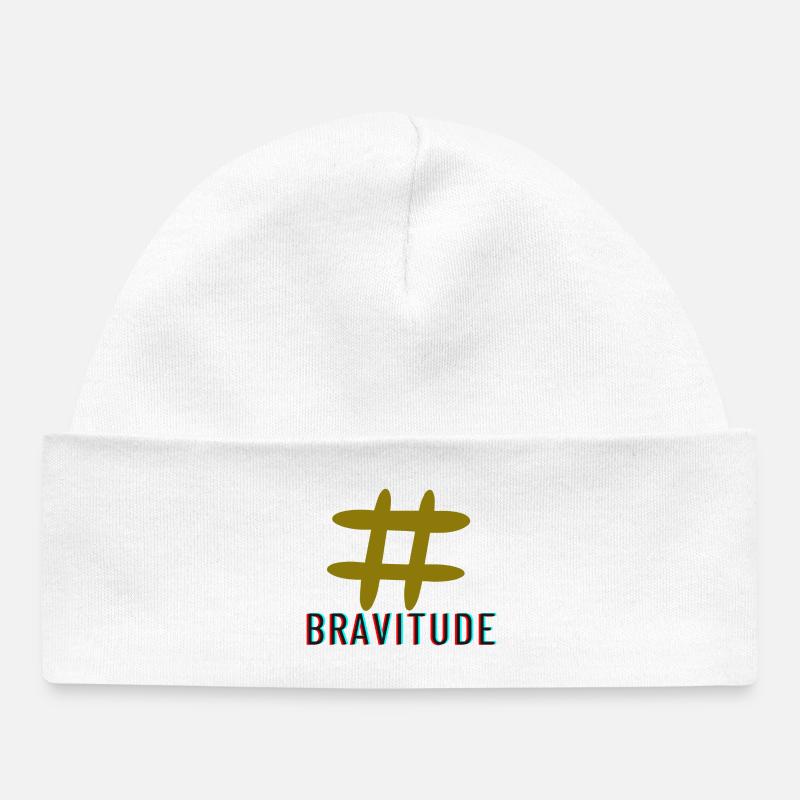 Slogan de l’étiquette de trappe Bravitude - Bonnet bébé bio - blanc