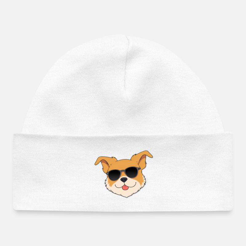 Drôle de chien avec des lunettes de soleil design - Bonnet bébé bio - blanc