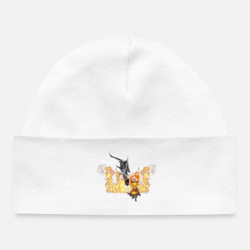Dragon de feu et masque jaune - Bonnet bébé bio - blanc