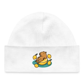 Chilling Capybara on Lemon Cartoon - Baby Organic Beanie - white - Front