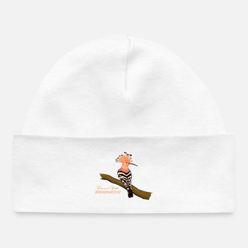 Huppe fasciée avec écusson en relief sur branche - Bonnet bébé bio - blanc