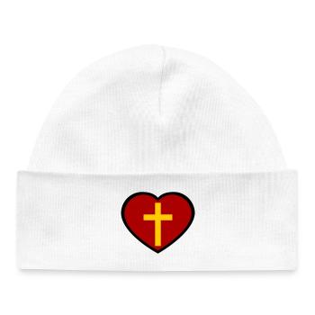 Croix et cœur - Bonnet bébé bio - blanc - Devant