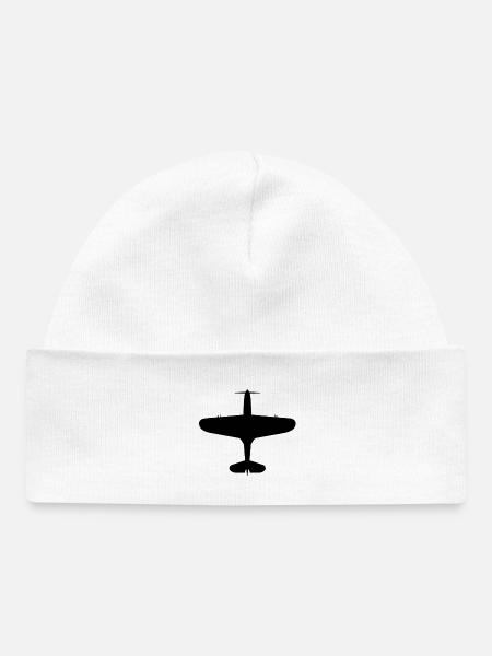 Top-Down Airplane Silhouette - Baby Organic Beanie - white
